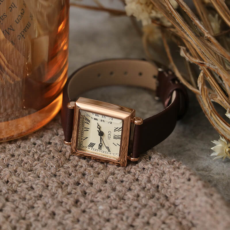 Minimalist Style Brown/Black Square Face Watch
