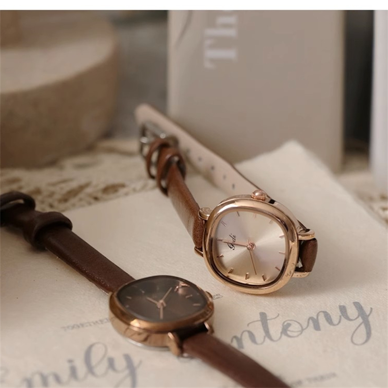 Chic Brown/Black Oval Leather Watch for Women