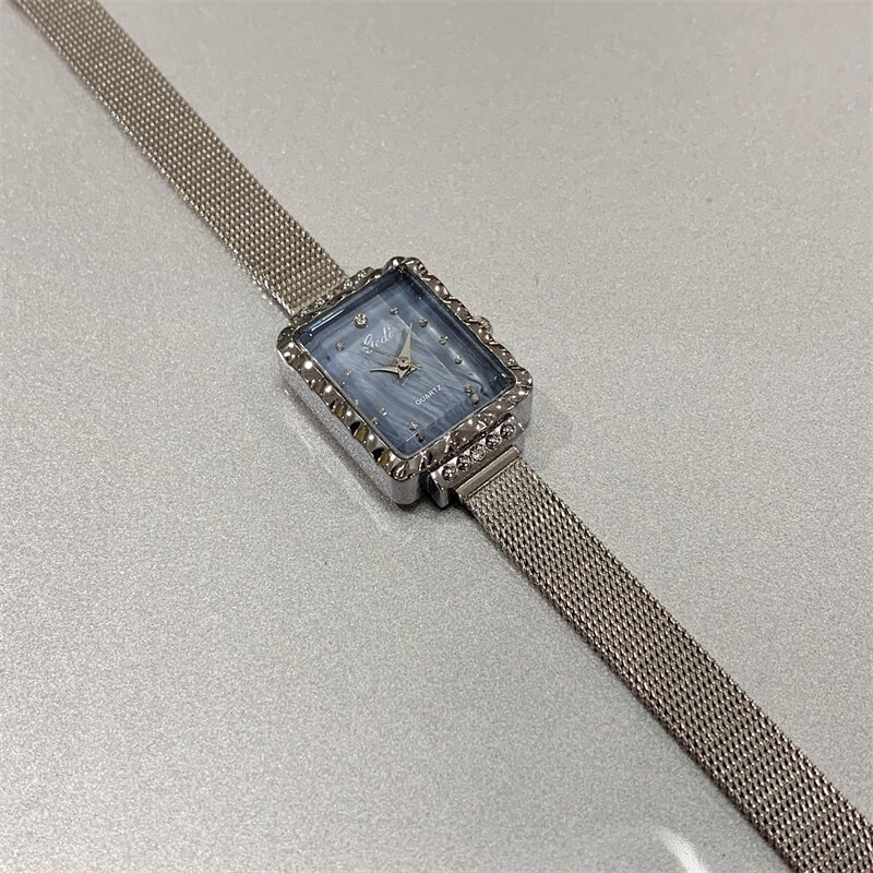 Chic Style Silver-Blue Rectangle Stainless Steel Watch