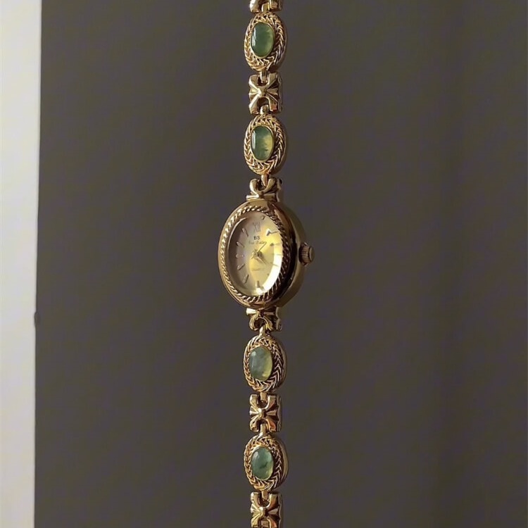 Vintage Style Green Jade Stone Bracelet Watch