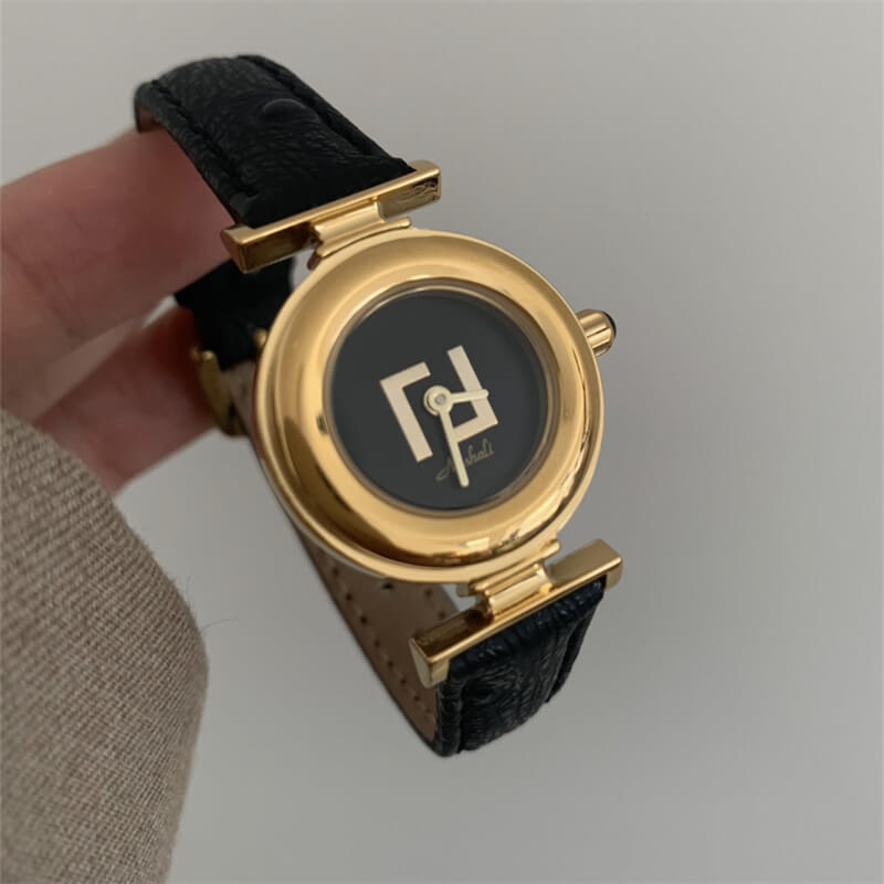 Classic Black Round Genuine Leather Dial Women’s Watch