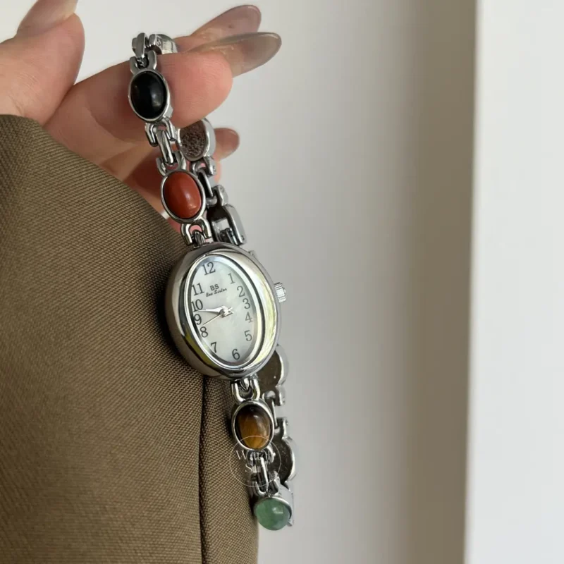 Vintage Style Colorful Nature Stone Bracelet Watch for Women