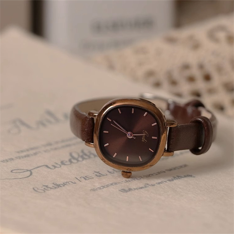 Chic Brown/Black Oval Leather Watch for Women