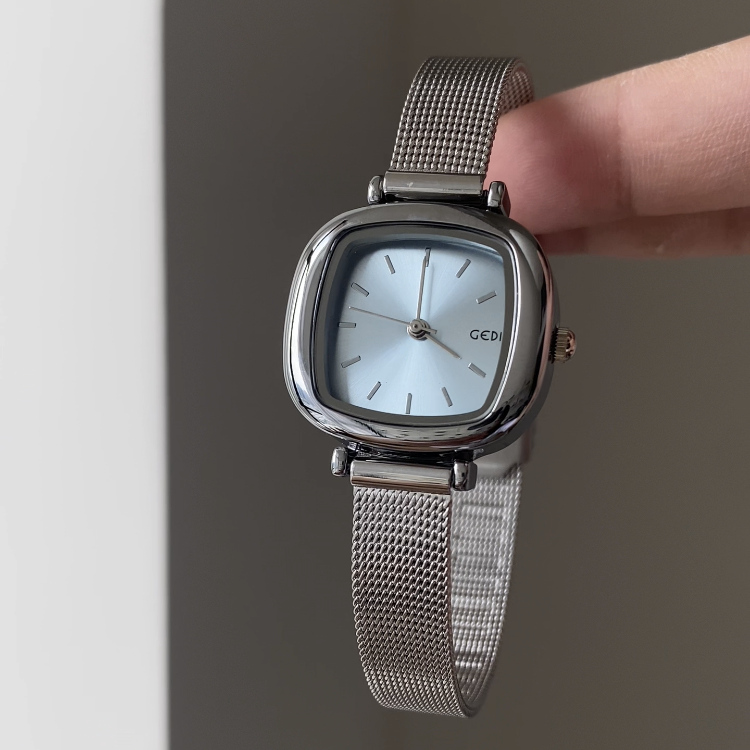 Minimalist Style Silver-Blue Square Bracelet Ladies Watch