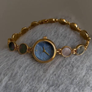 Chic Gold-Blue Mother of Pearl Bracelet Watch