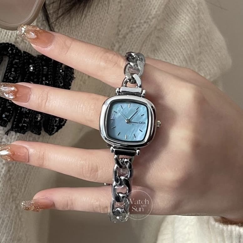 Chic Style Silver Square Mother of Pearl Bracelet Watch
