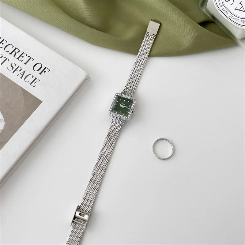 Square Face Gold Green Bracelet Watch