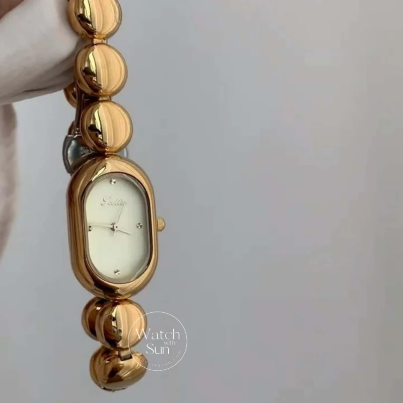 Oval Dial Gold Bracelet Watch for Women