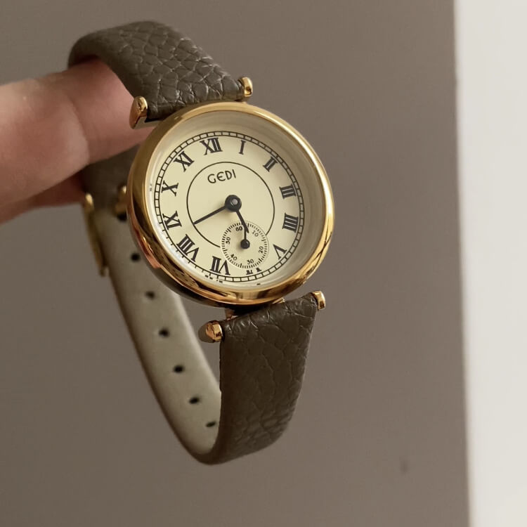 Classic Brown Roman Numerals Round Genuine Leather Watch