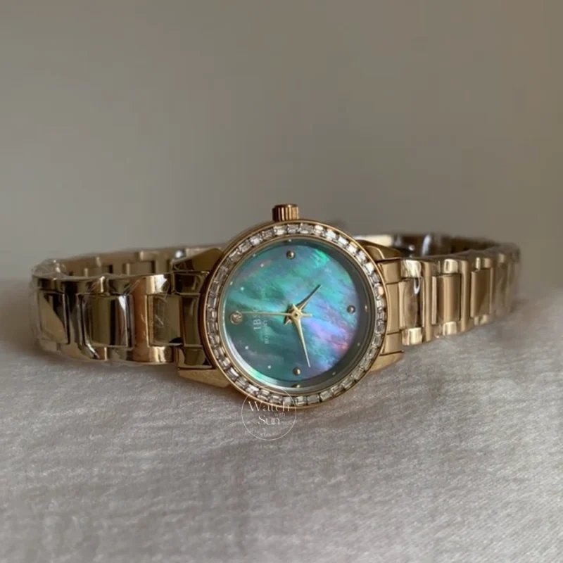 Chic Round Face Gold Bracelet Watch Blue Mother-of-Pearl Dial Ladies Watch