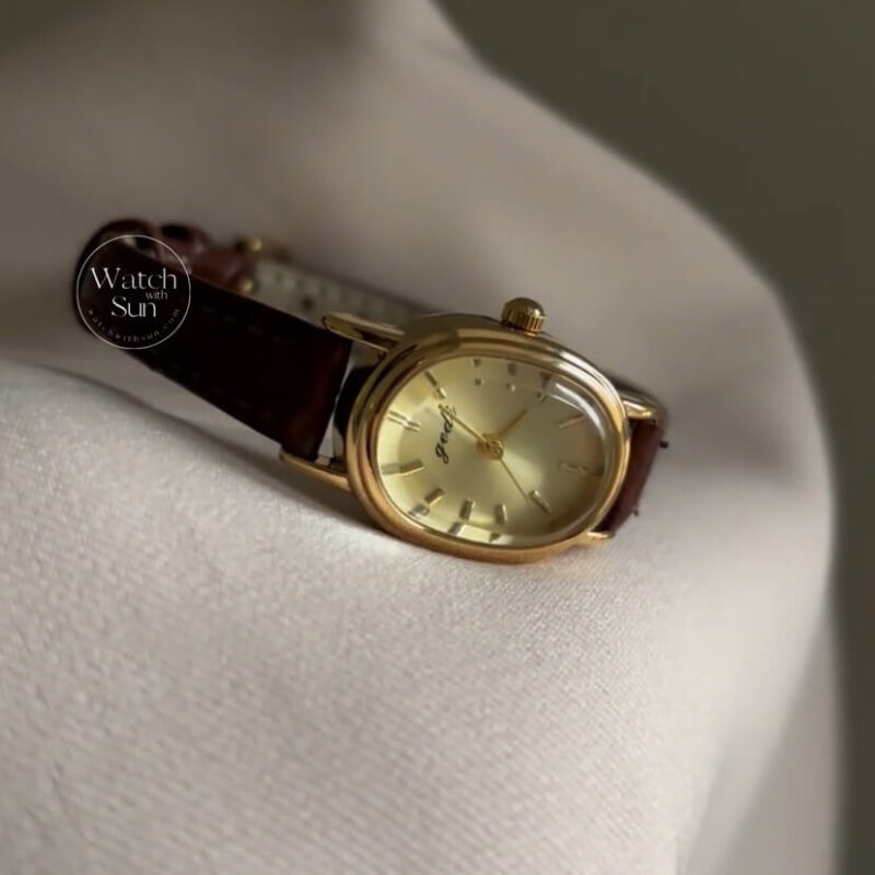 Chic Oval Face Brown Leather Watch for Women