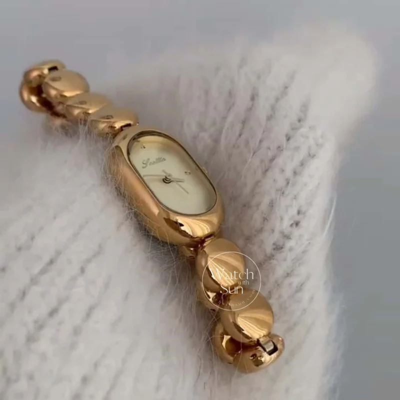 Oval Dial Gold Bracelet Watch for Women