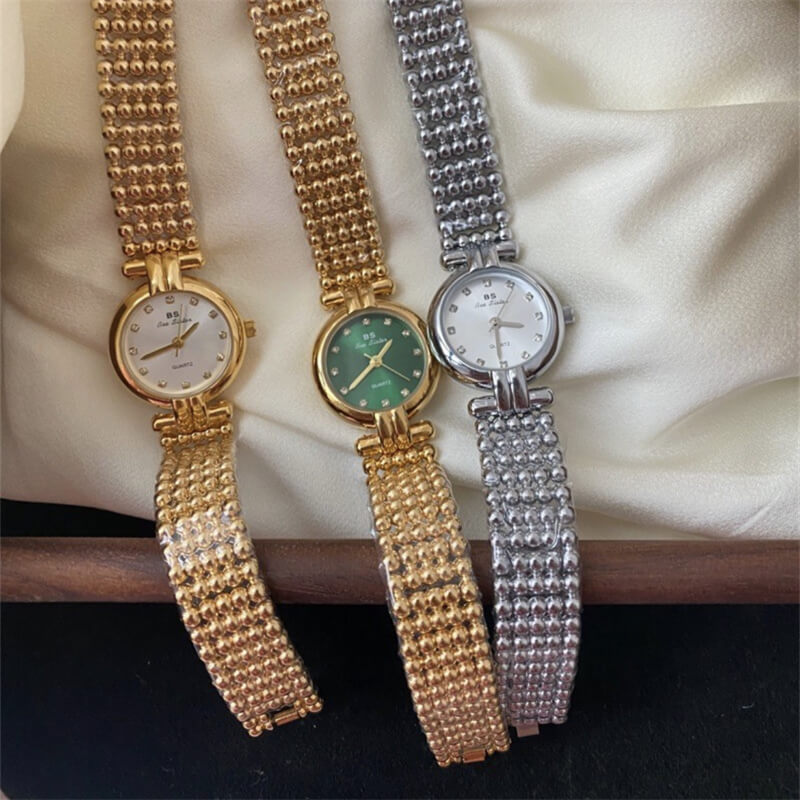 Minimalist Style Gold Round Stainless Steel Bracelet Watch