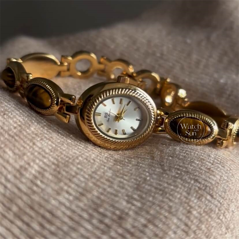 Vintage Natural Tiger's Eye Stone Bracelet Watch