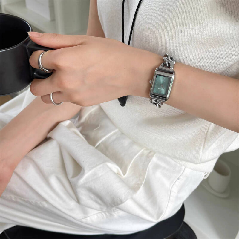 Minimalist Silver-Blue/Pink/White/Black Square Wristwatch