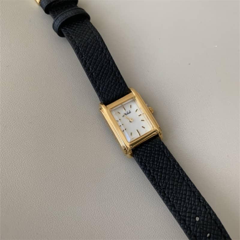 Minimalist Style Brown/Black Square Leather Wristwatch