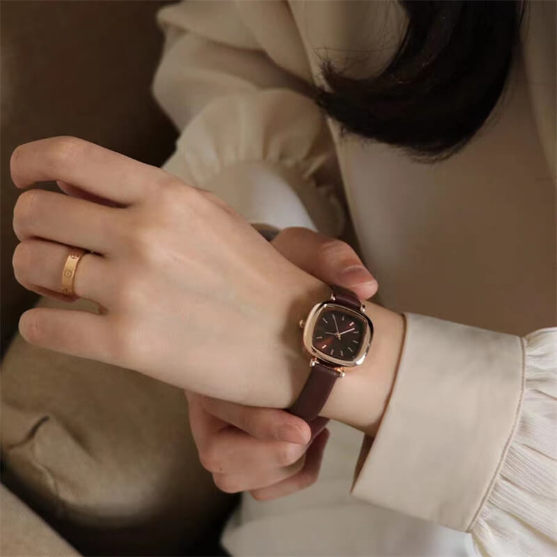 Dainty Black/Brown/Grey Square Women’s Leather Watch