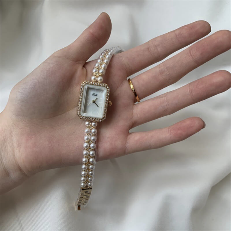 Chic Style Silver/Rose Gold Square Pearl Bracelet Watch