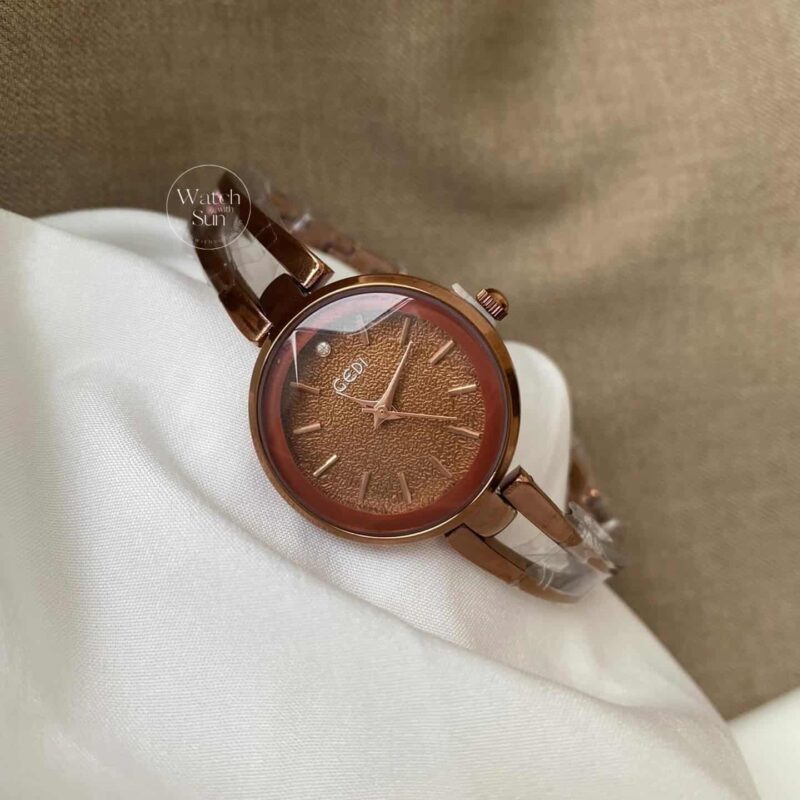 Dainty Brown/Silver Round Chain Watch for Women