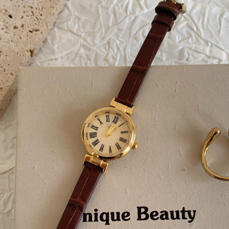 Chic Style Brown/Black Round Leather Watch for Women
