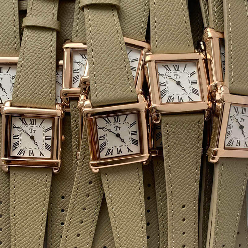Beige Square Roman Numeral Dial Women's Leather Watch