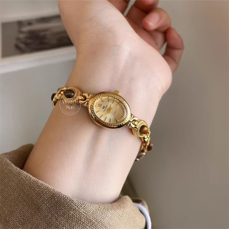 Vintage Natural Tiger's Eye Stone Bracelet Watch