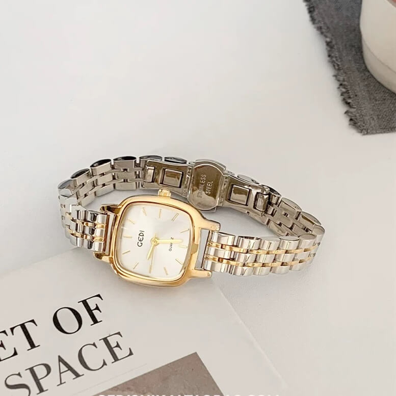 Dainty Two-Tone Square Bracelet Ladies Watch