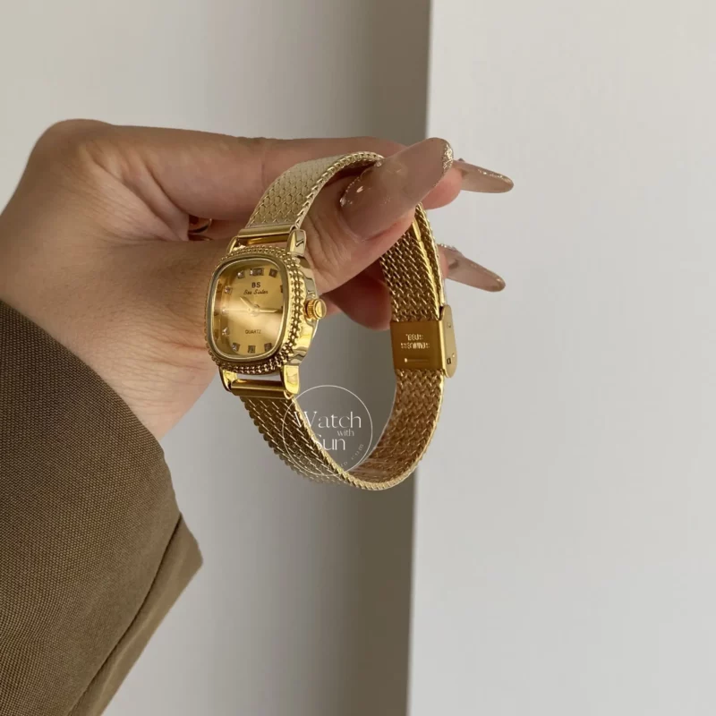 Classic Square Face Gold Band Stainless Steel Watch