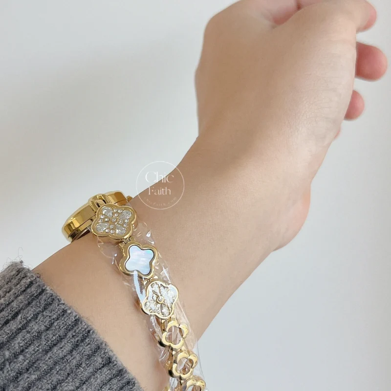 Anthropologie Gold Crystal-Trim Clover Bracelet Watch Clover Apple Watch Bracelet - 16k Gold Plated – MissAir main image 4