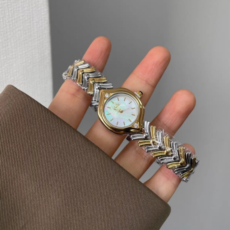 Chic Style Mother of Pearl Face Gold＆Silver Two-tone Bracelet Watch for Women