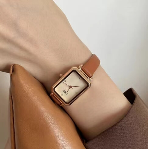 Minimalist Style Brown/Black Square Women's Watch
