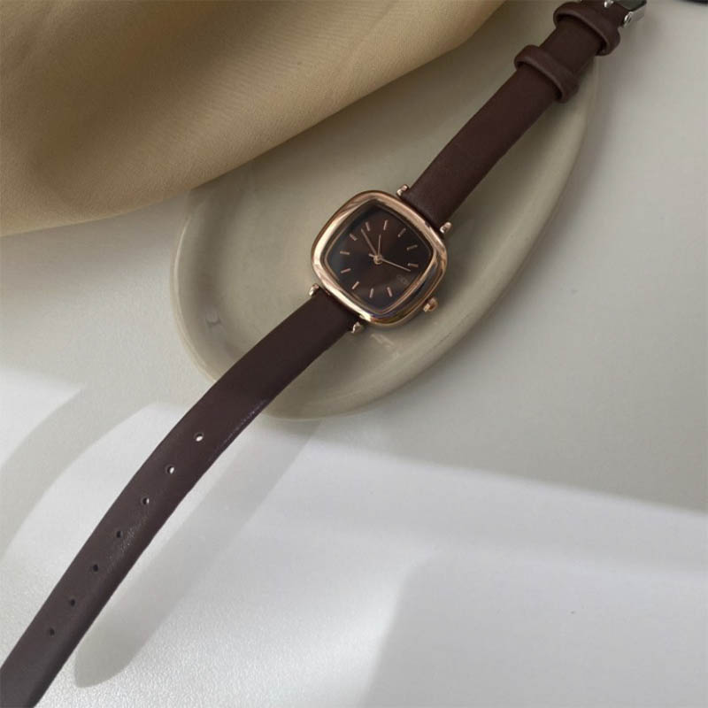 small red square women's leather watch