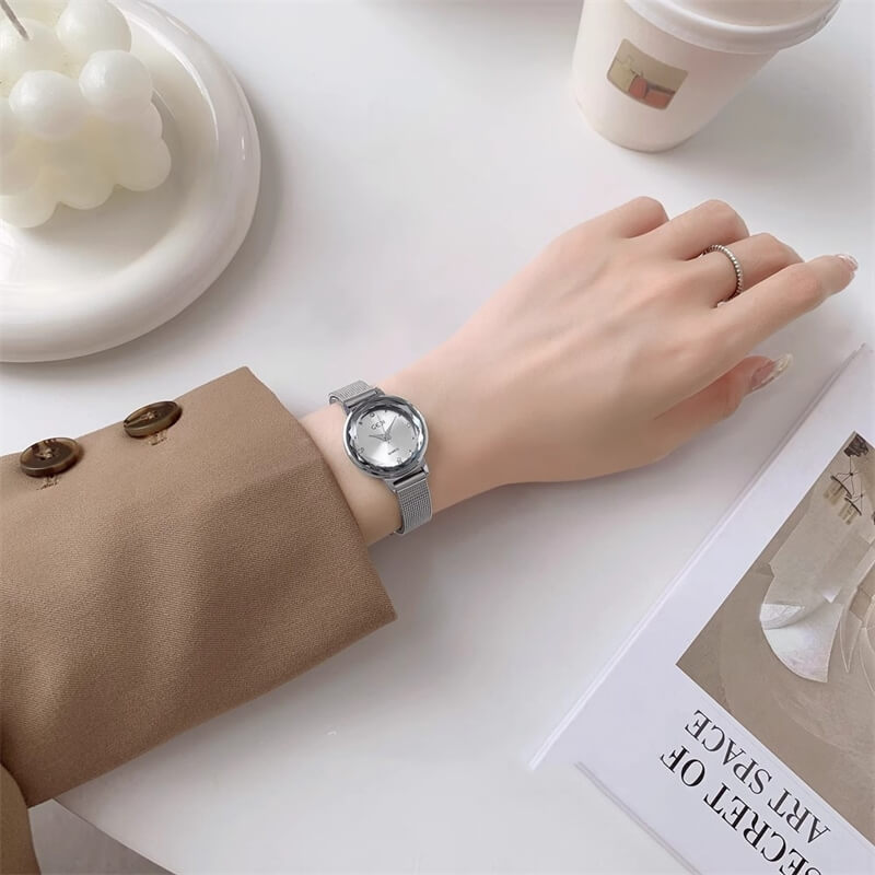 Modern Style Silver Round Bracelet Watch for Women