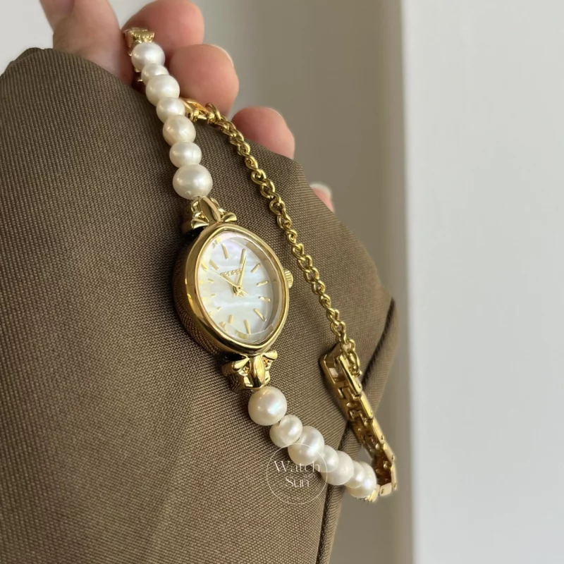 Vintage Small Oval Freshwater Pearl Bracelet Watch
