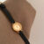Minimalist Style Black-Gold/Silver Round Leather Watch for Women