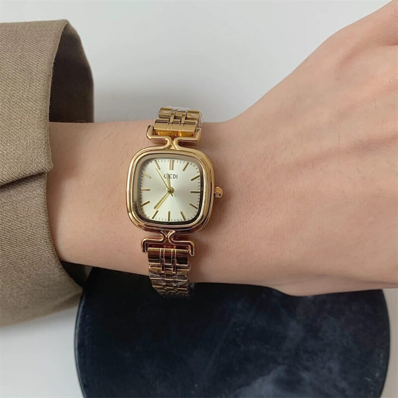 Square Emerald Green Face Gold Bracelet Watch