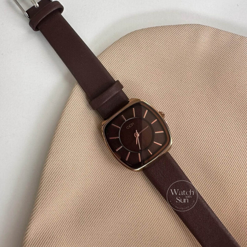 Minimalist Square Face Dark Brown/Black Leatehr Watch