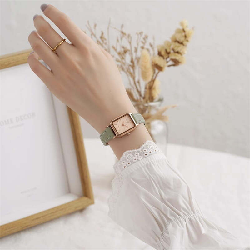 Minimalist Style Blue/Green Rectangle Leather Watch