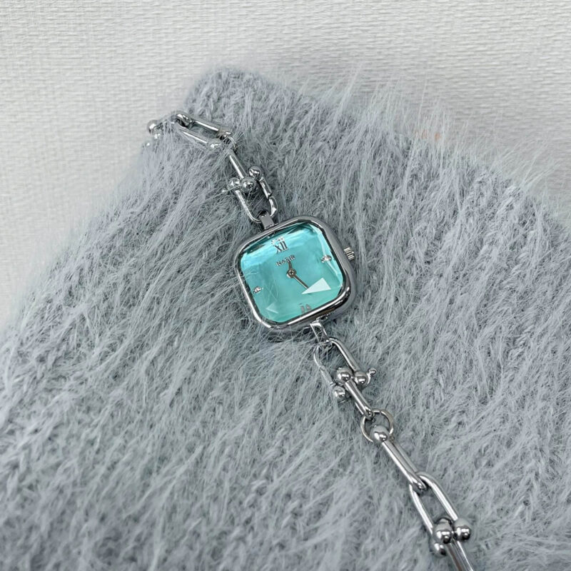 Dainty Silver-Blue/Pink/White Square Chain Watch