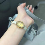 Vintage Gold Small Oval Face Leather Watch