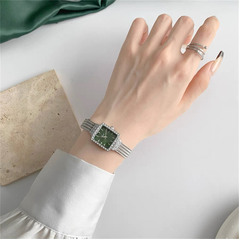 Square Face Gold Green Bracelet Watch