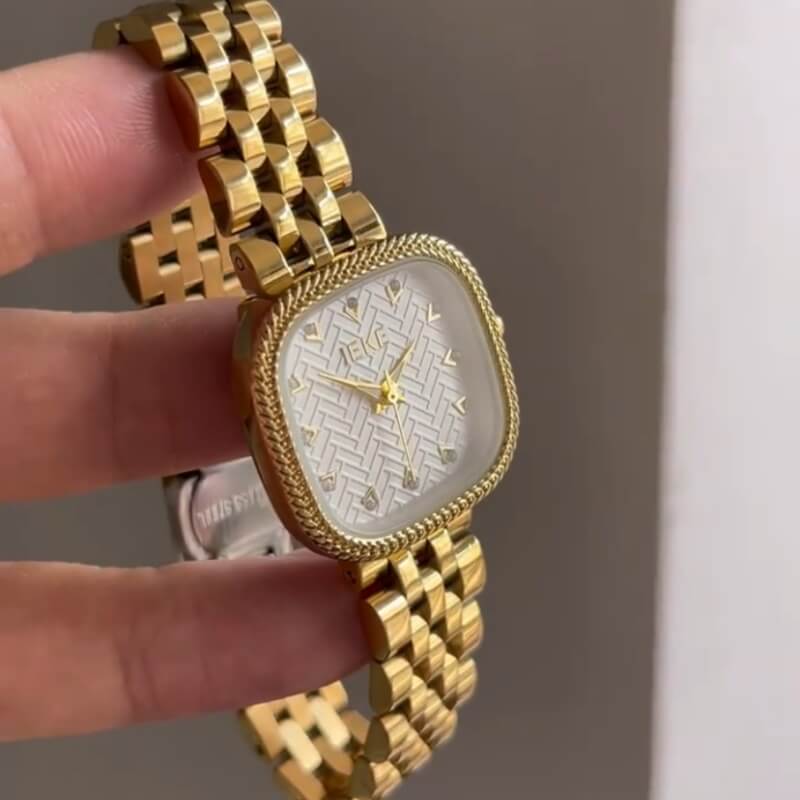 Dainty Gold/Silver Square Face Wheat Pattern Dial Watch