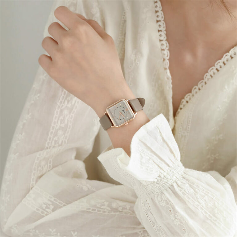 Chic Style Black/Brown/Grey Square Leather Wristwatch