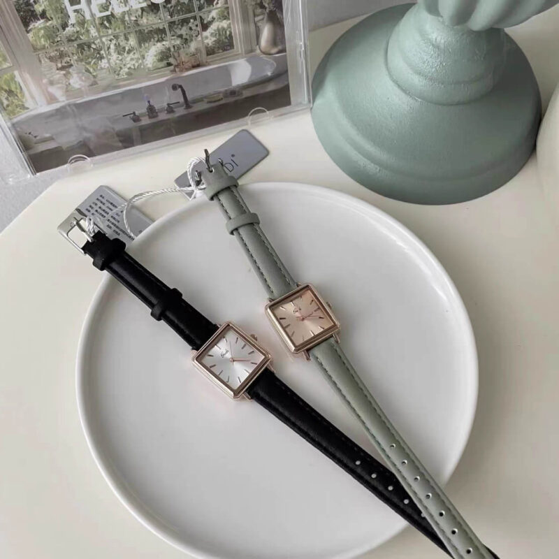 Chic Style Brown/Green/Black Square Genuine Leather Watch
