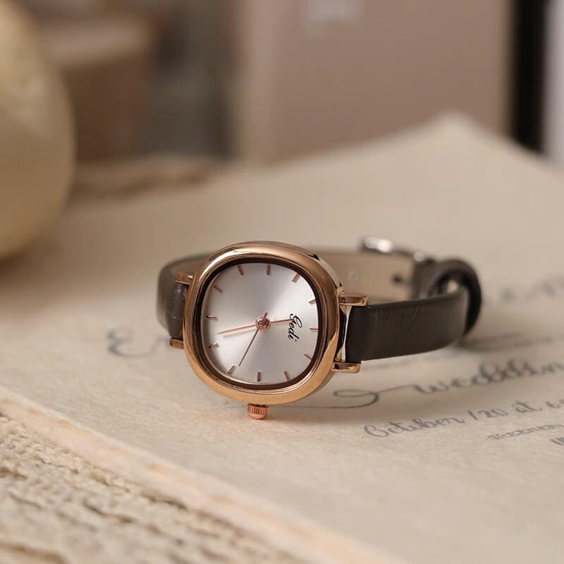 Dainty Black Square Women’s Leather Watch