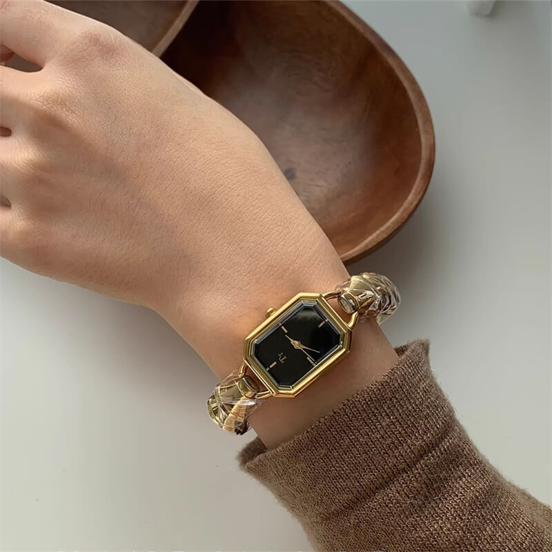 Chic Style Gold-Black Rectangle Bracelet Watch