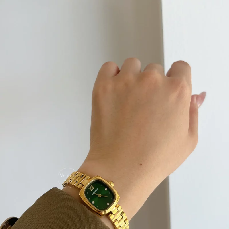 Classic Gold Small Square Green Dial Women's Watch