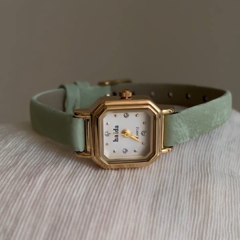 Sage Green Small Face Leather Watch
