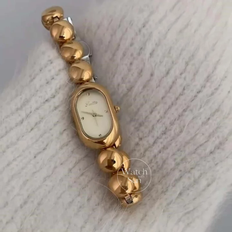 Oval Dial Gold Bracelet Watch for Women
