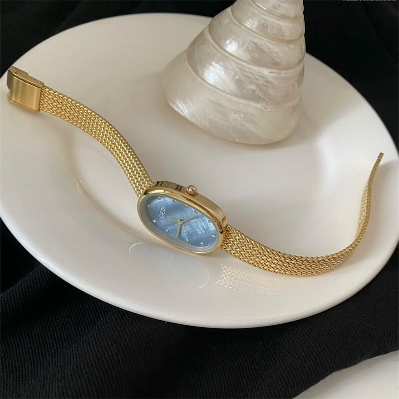 Classic Gold/Silver Oval Disc Bracelet Ladies Watch